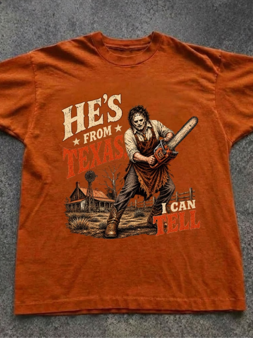 Gildan Men's Orange "He's From Texas I Can Tell" Graphic Tee